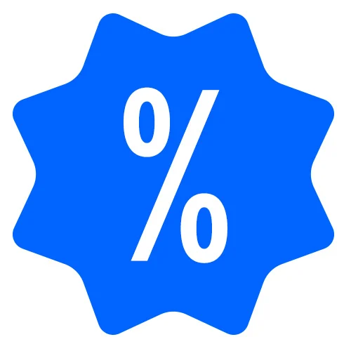 Takket blå splash med % tegn i hvid