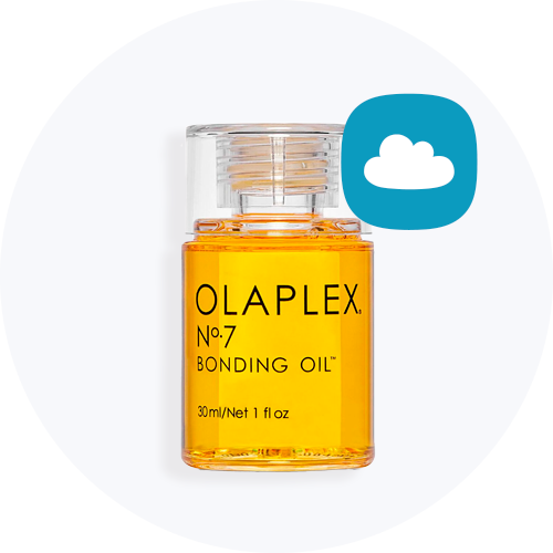 Olaplex No. 7 Bonding Oil, 30ml/1 fl oz, med et blåt skyikon.
