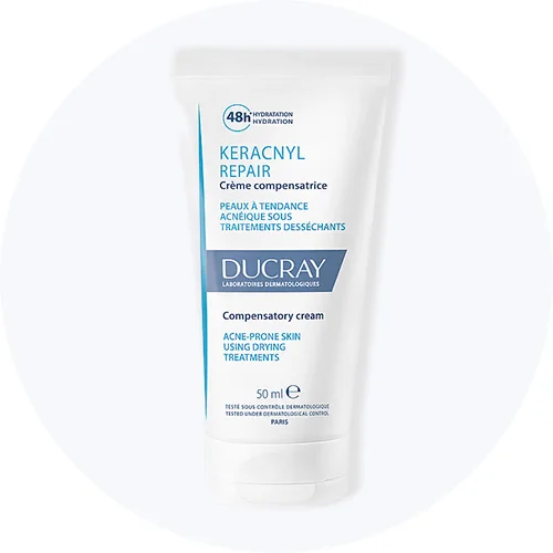 Ducray Keracnyl Repair kompenserende creme, 50 ml, til aknehud under udtørrende behandlinger.