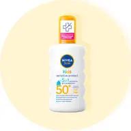 Her ses en solcreme med faktor 50 og uden parabener. Den er fra Nivea og er på en lysegul baggrund. 