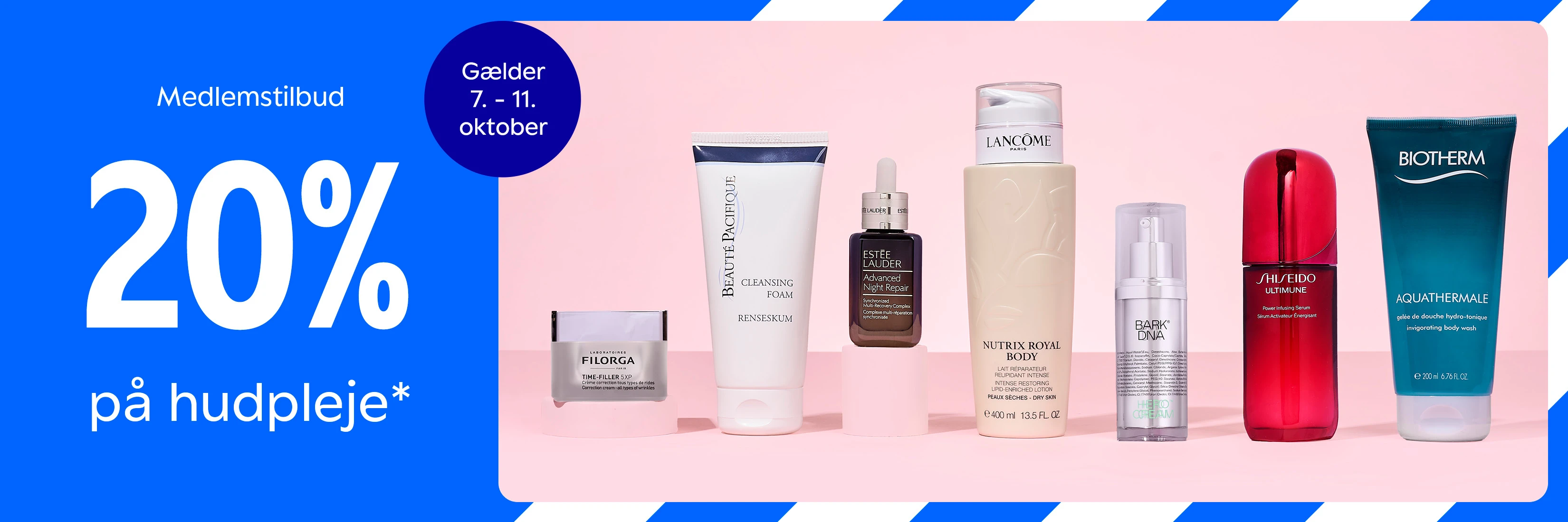 Medlemstilbud: 20% rabat på hudpleje fra mærker som Filorga, Estee Lauder og Biotherm. Gælder 7.-11. oktober.