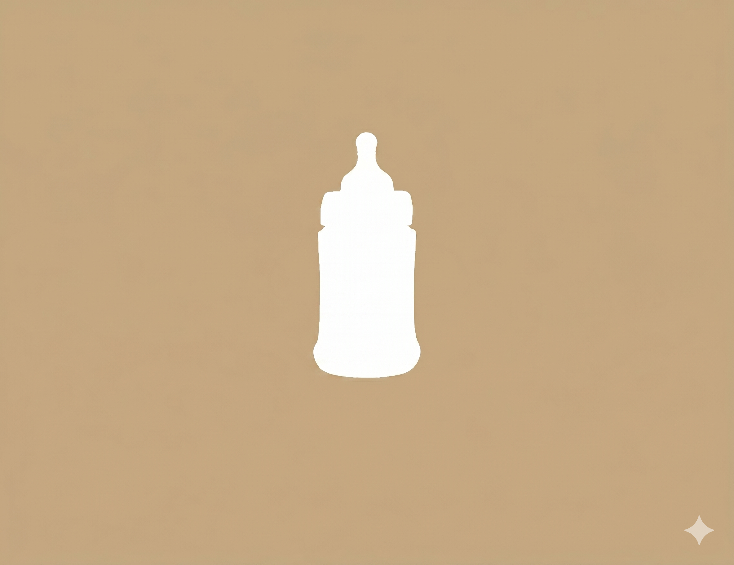 Hvid ikonillustration af en sutteflaske på beige baggrund.