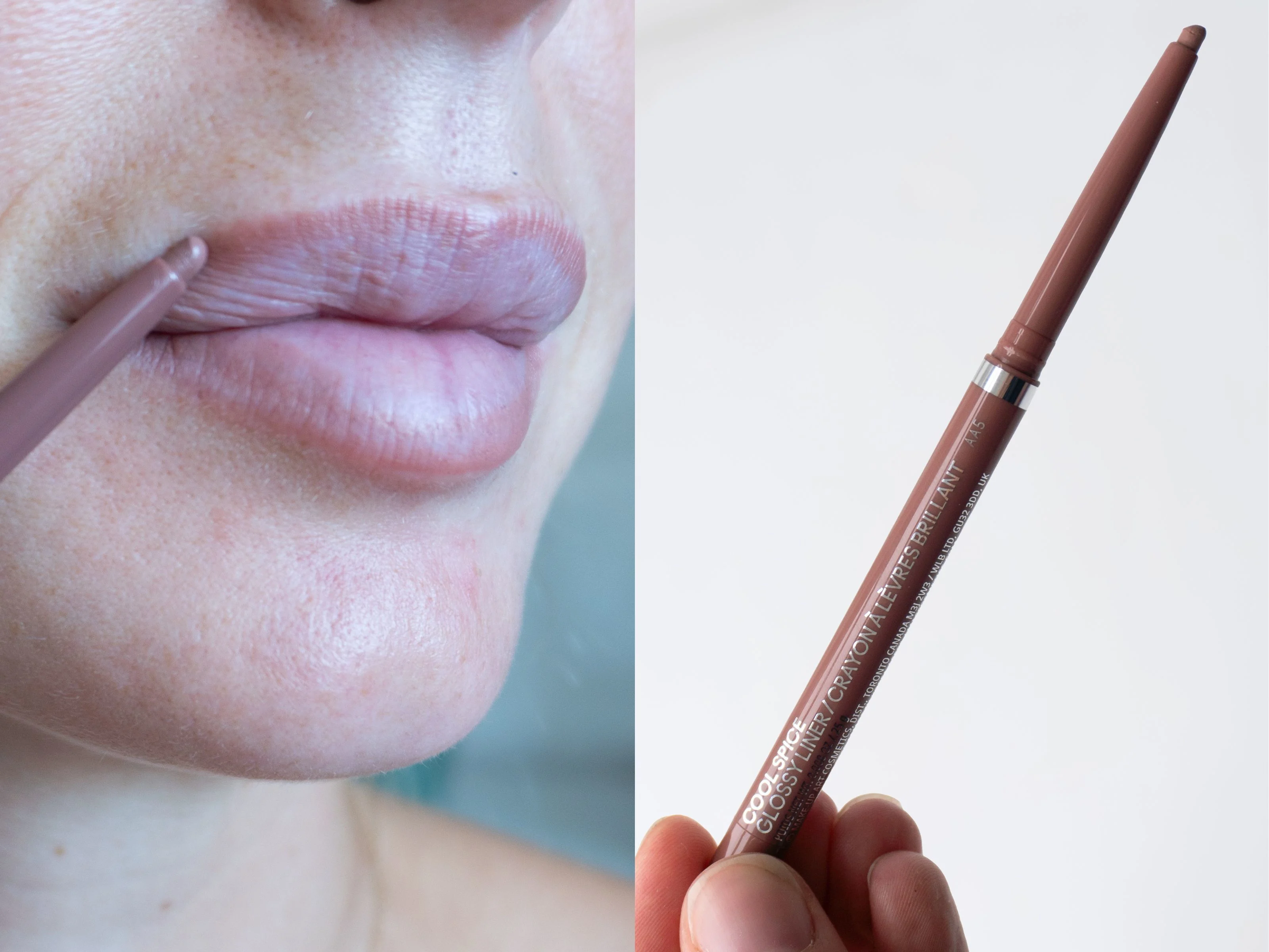 lipliner i hånd og på læber