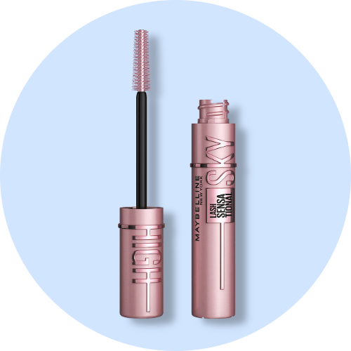Maybelline Lash Sensational Sky High mascara i roseguld beholder med udtaget børste.