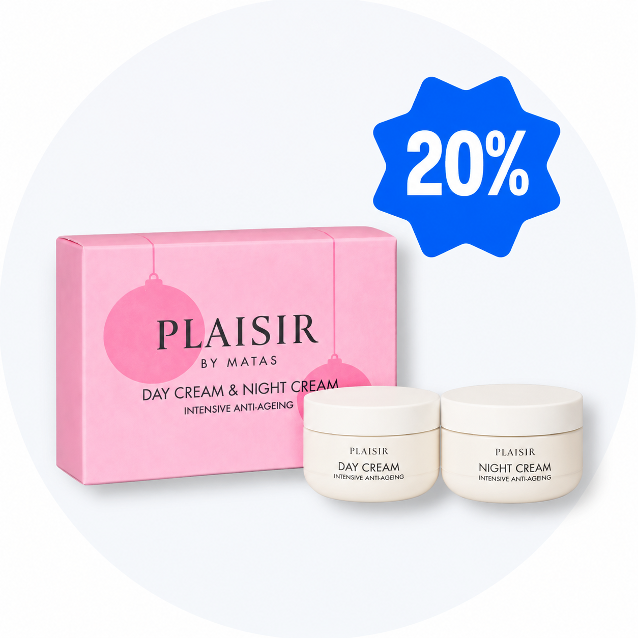 Plaisir by Matas Dagcreme & Natcreme Intensiv Anti-Ageing gavesæt med 20% rabat.
