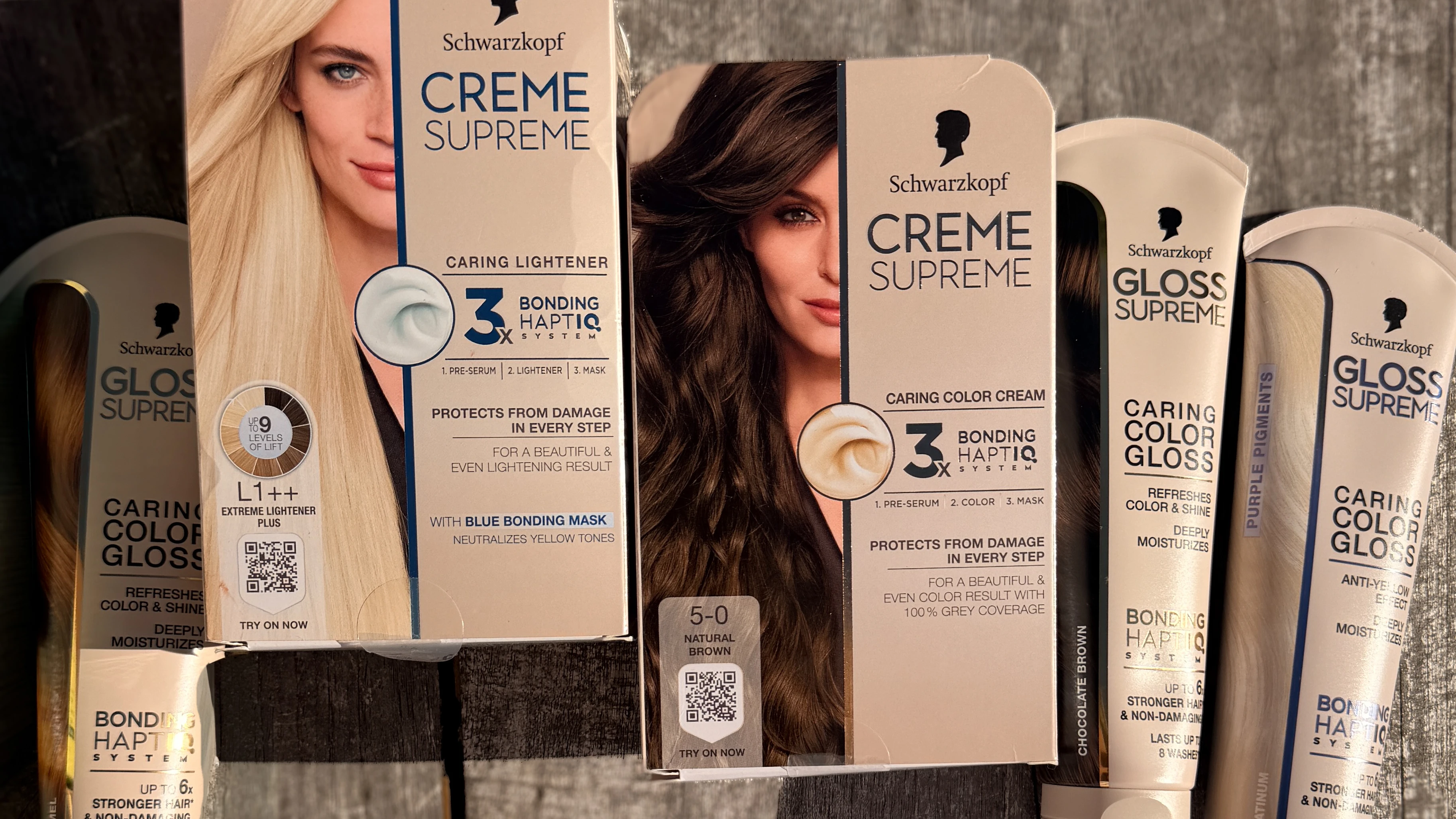 Schwarzkopf Creme Supreme hårfarve og afblegning samt Gloss Supreme hårglans med nuancer for blondt og brunt hår.