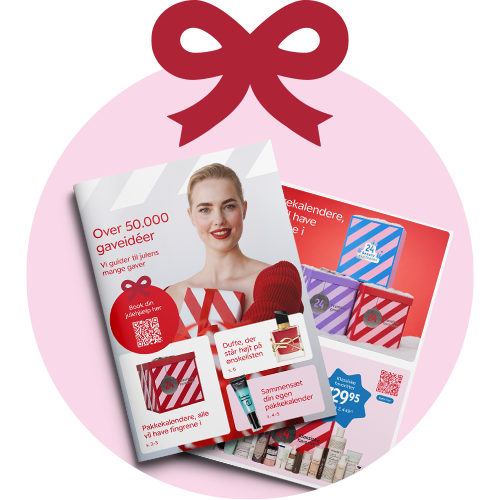 Julekatalog med 'Over 50.000 gaveidéer' til julens mange gaver, pakkekalendere og dufte.