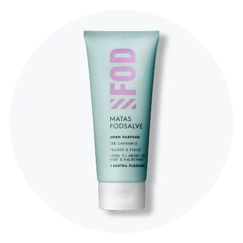 Her ses en fodcreme fra Matas Striber på en lys baggrund.