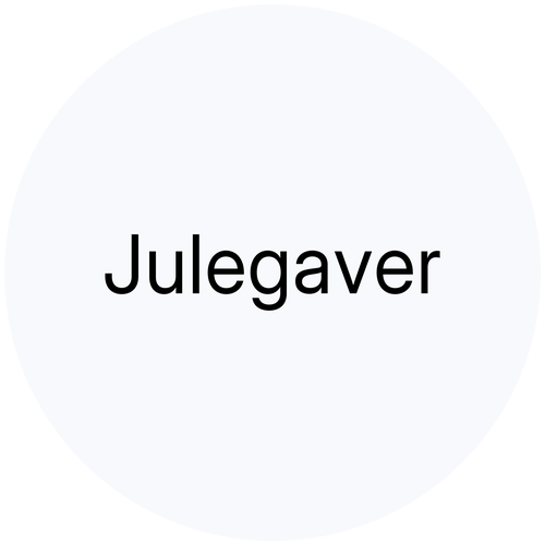 Julegaver sort tekst i lysegrå boble