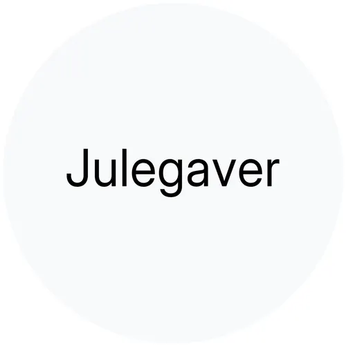 Julegaver sort tekst i lysegrå boble