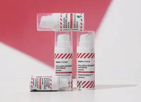 Her ses fire Matas Striber produkter i rød og hvid. Baggrunden er også rød og hvid.