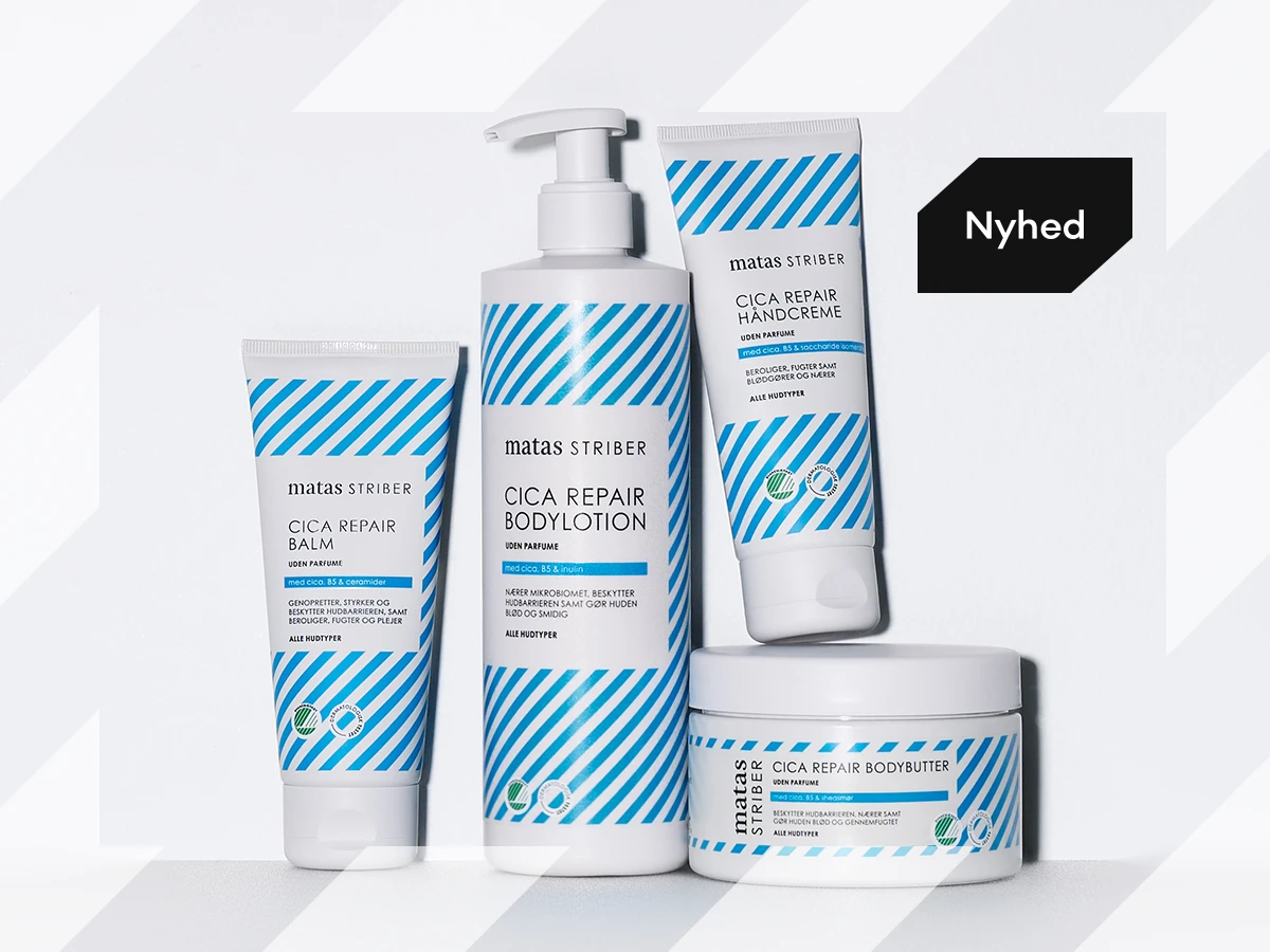 Nyhed: Matas Striber Cica Repair serie med Bodylotion, Balm, Handcreme og Bodybutter. Uden parfume til alle hudtyper.