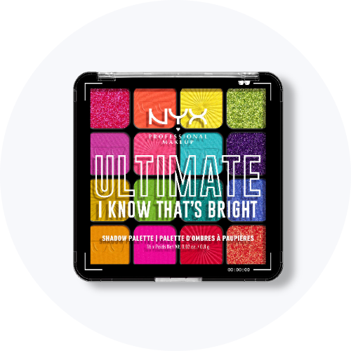NYX Professional Makeup Ultimate I Know That's Bright øjenskyggepalette med 16 farverige nuancer.