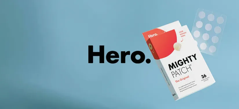 Her ses et Hero produkt på en lyseblå baggrund.
