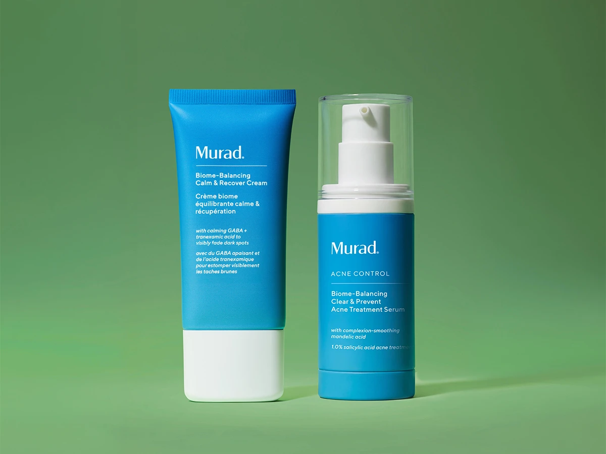 To Murad hudplejeprodukter: Calm & Recover Cream og Acne Treatment Serum.