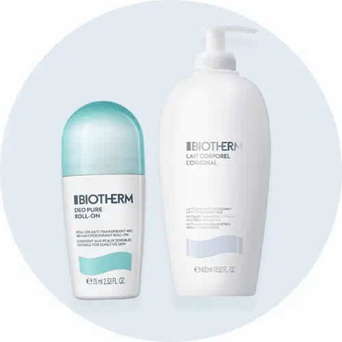 Biotherm Deo Pure Roll-On deodorant og Biotherm Lait Corporel L'Original bodylotion.