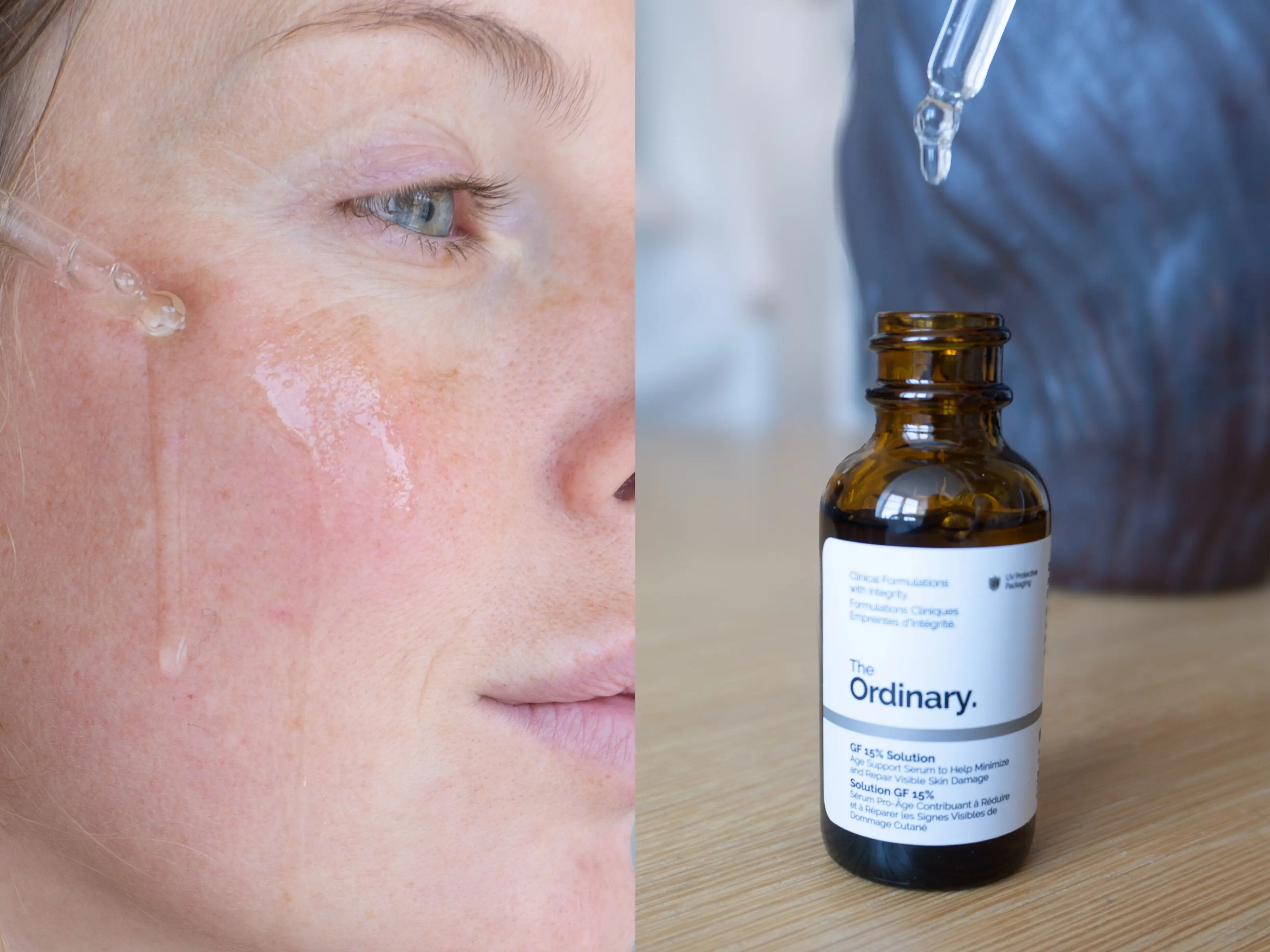 serum på hud og på bord