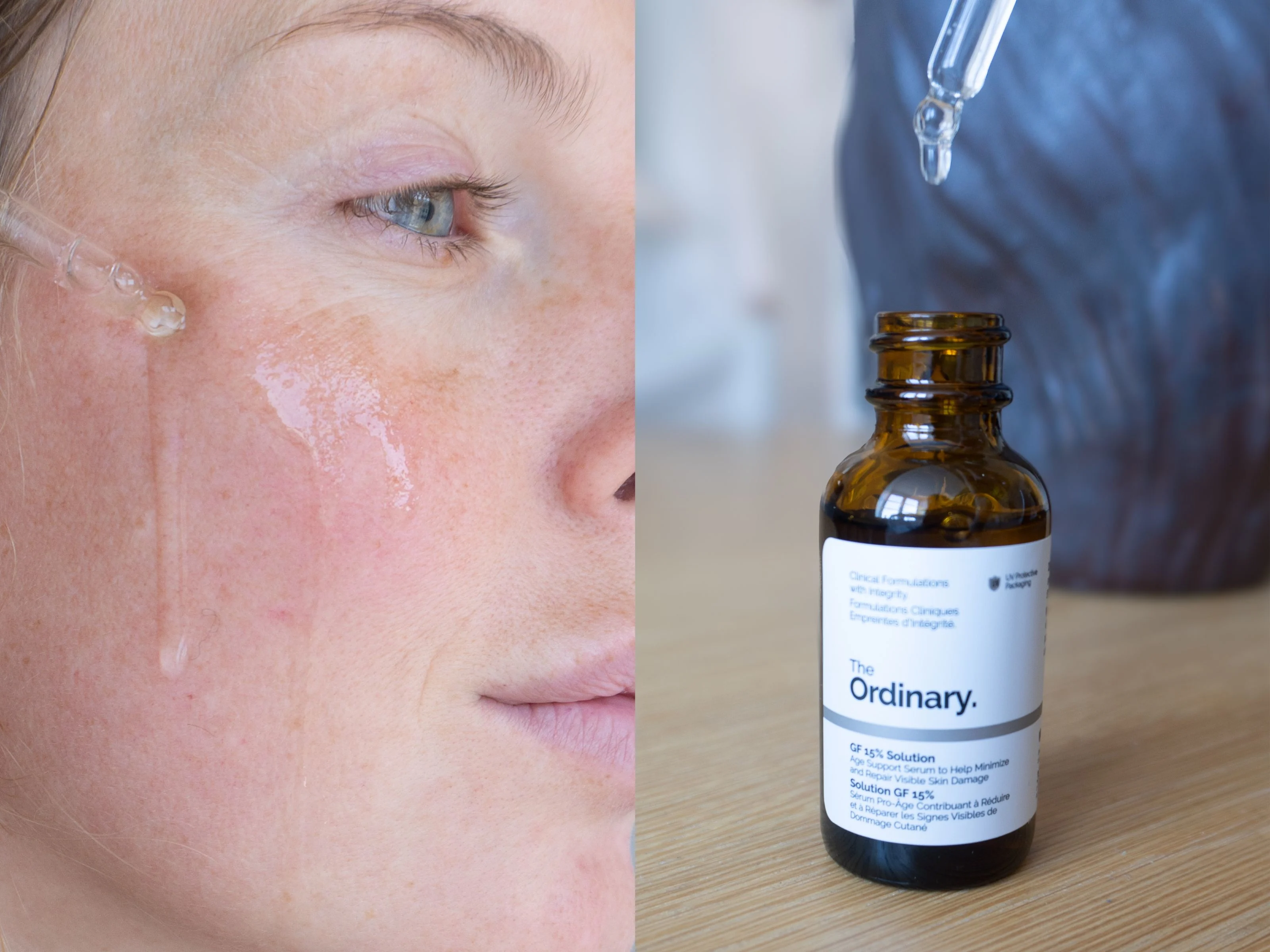 serum på hud og på bord