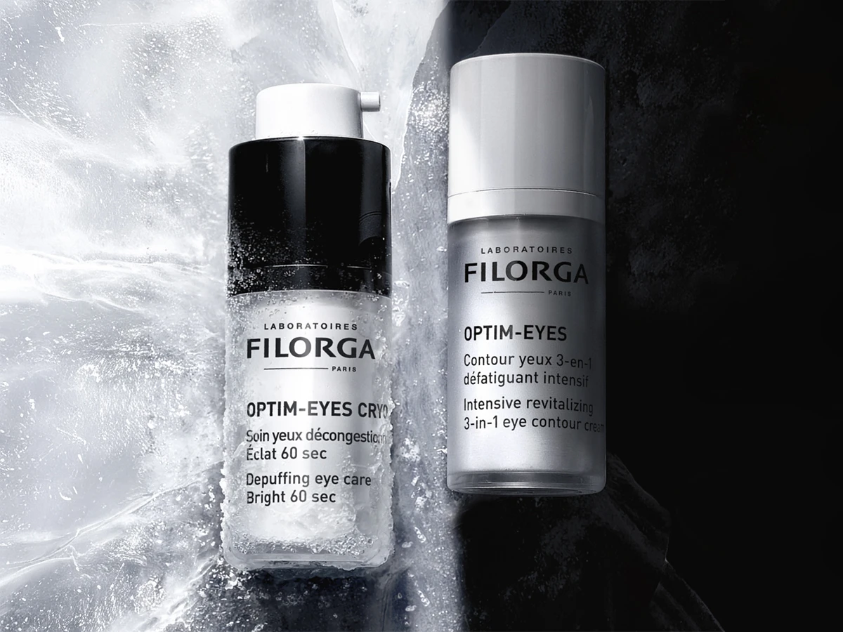 Filorga Optim-Eyes Cryo Depuffing eye care Bright 60 sec og Filorga Optim-Eyes Intensive revitalizing 3-in-1 eye contour cream.