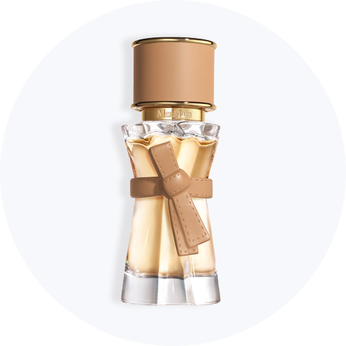 Max Mara parfume i glasflaske med beige sløjfe og hætte