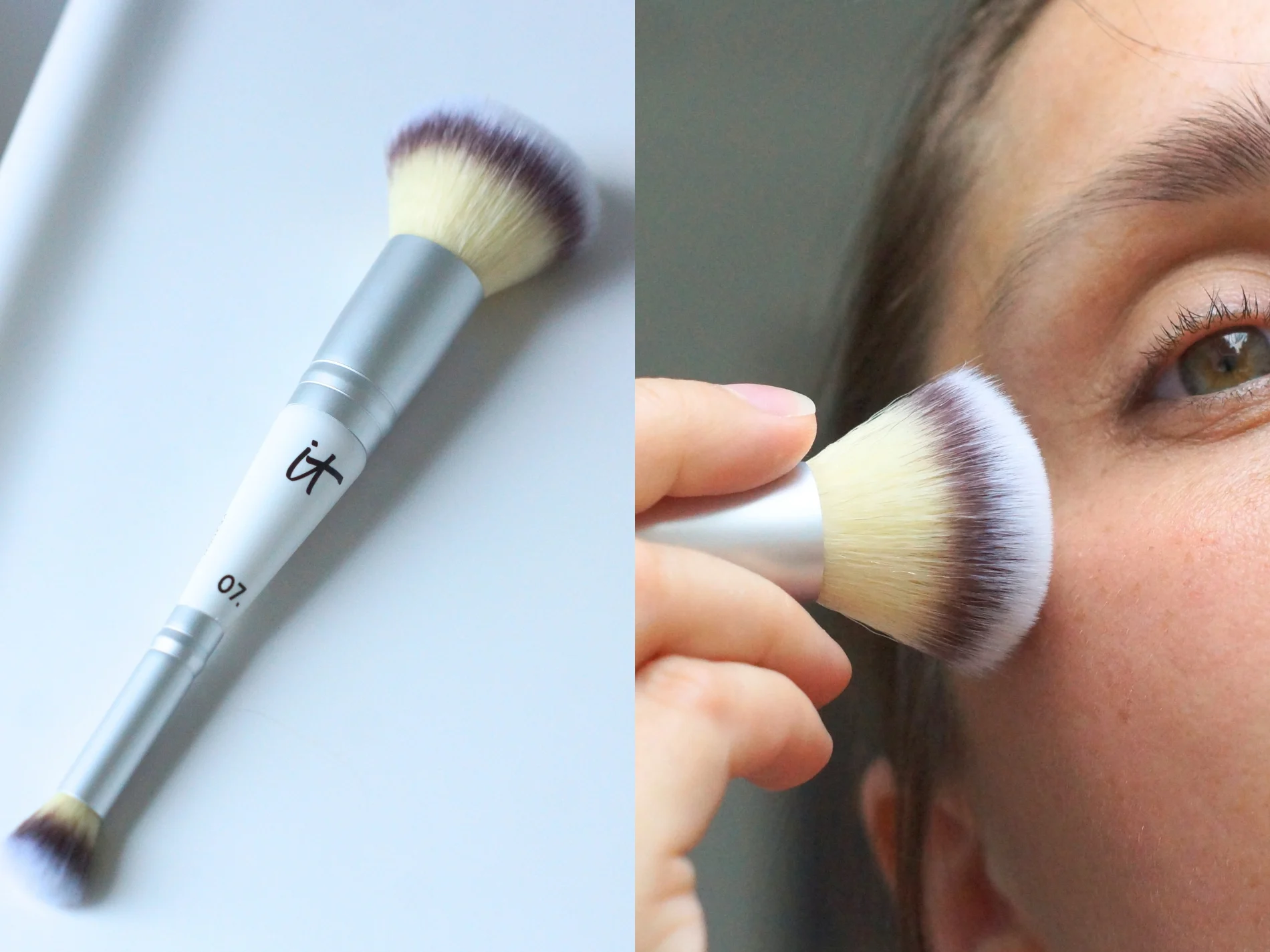 Billede af makeup-børste på ansigt