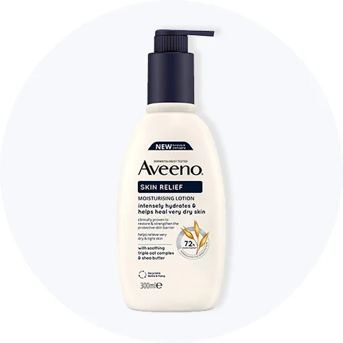 Aveeno Skin Relief Moisturising Lotion, 300 ml, til intensiv hydrering af meget tør hud med havre og sheasmør.