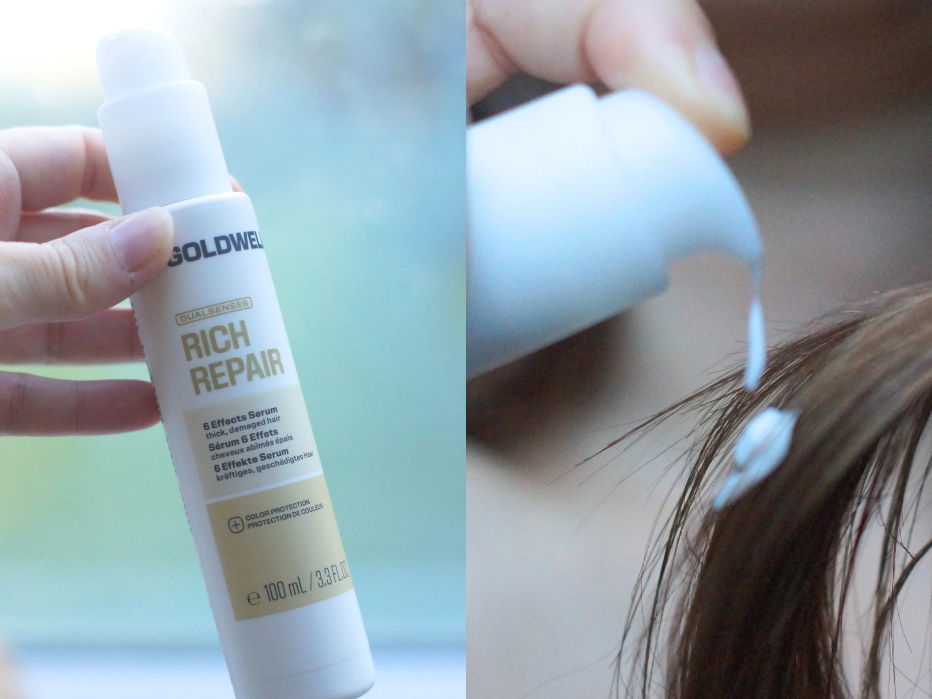Goldwell Rich Repair 6 Effects Serum påføres i tykt, skadet hår.