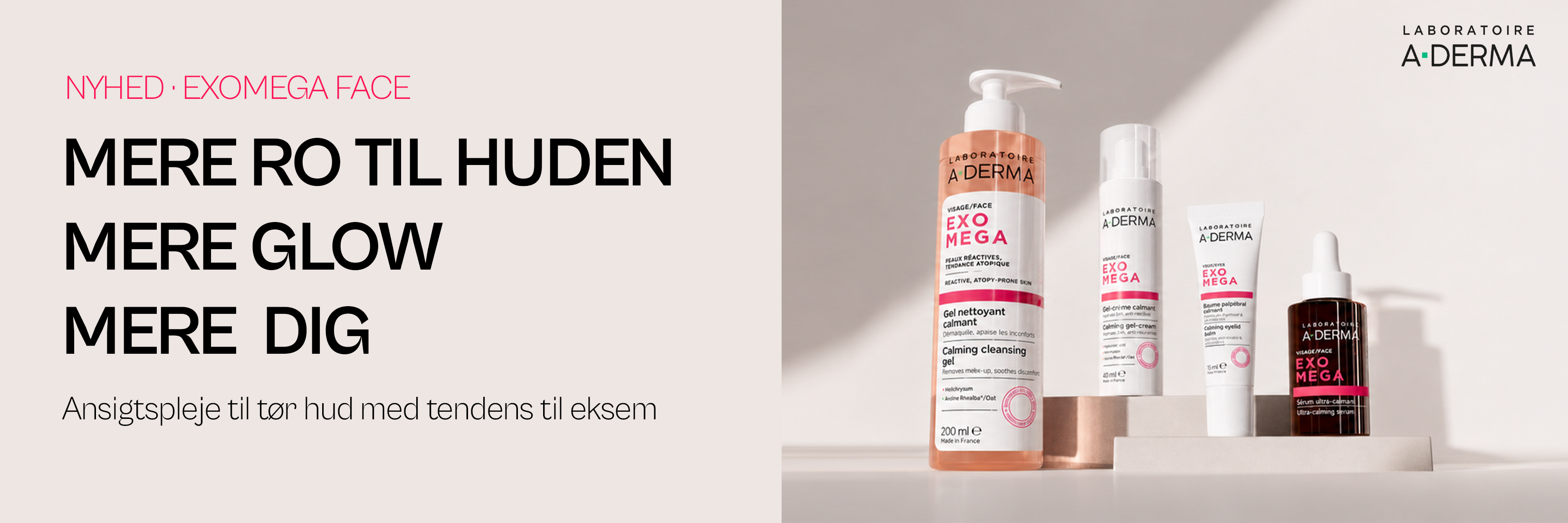 Nyhed A-Derma Exomega Face: Ansigtspleje til tør, eksem-tilbøjelig hud for mere ro og glød.