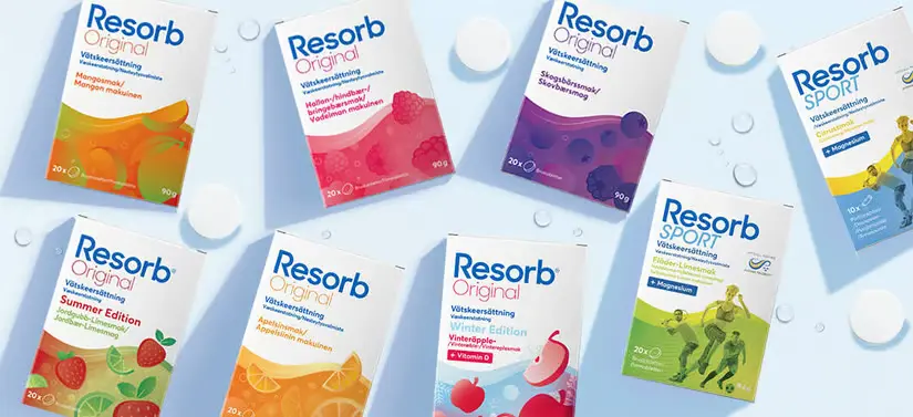Resorb produkter på blå baggrund