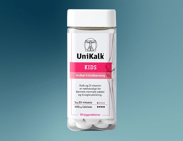 Her ses et UniKalk produkt på en blå baggrund.