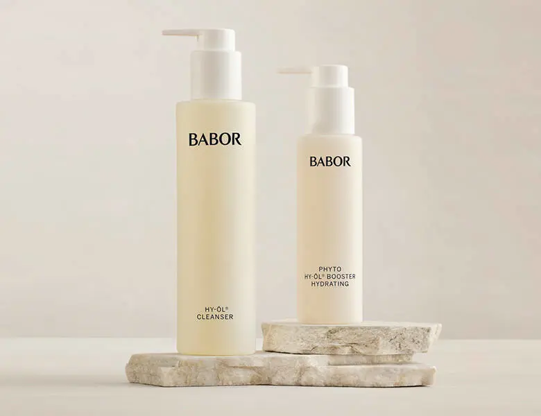 Her ses to Babor produkter på en lys baggrund.