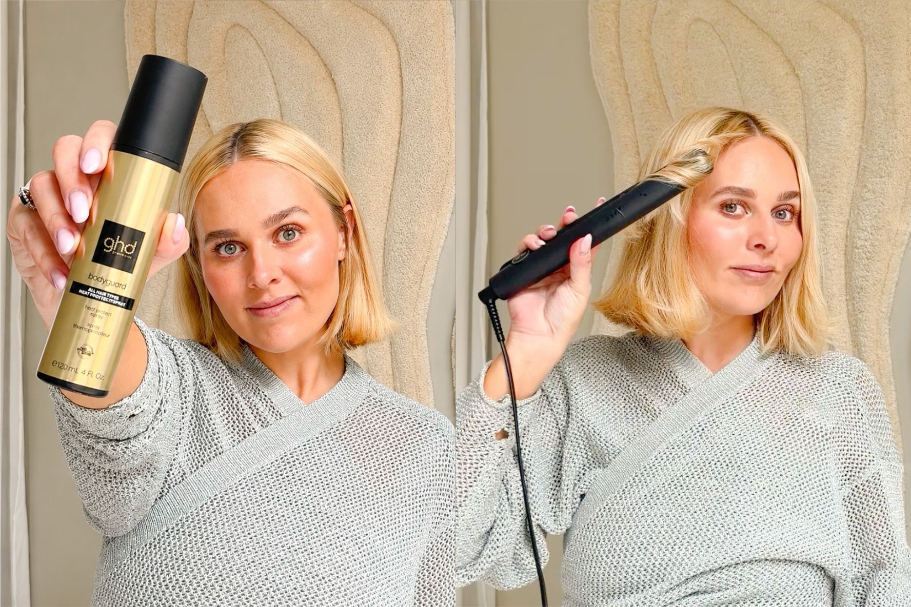 kvinde med glattejern og heatprotection