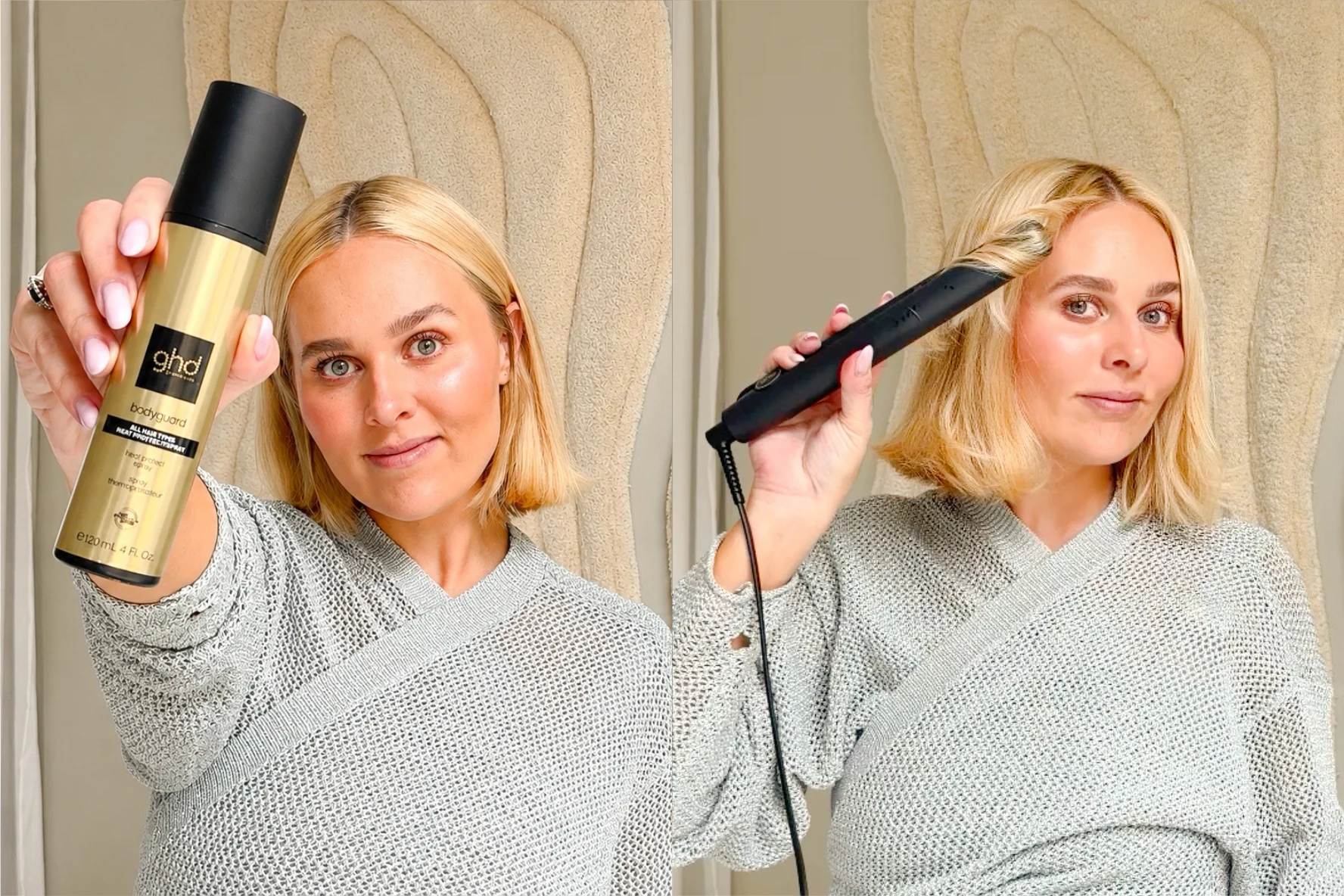 kvinde med glattejern og heatprotection