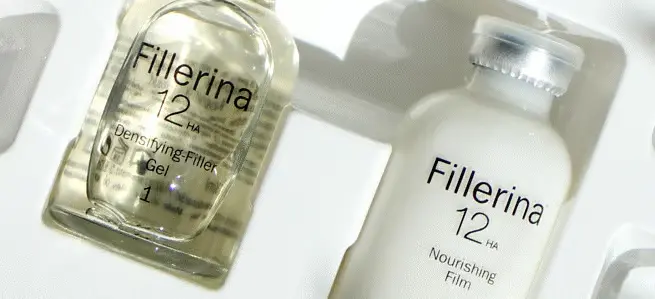 Her ses to Fillerina produkter, liggende på en hvid baggrund.