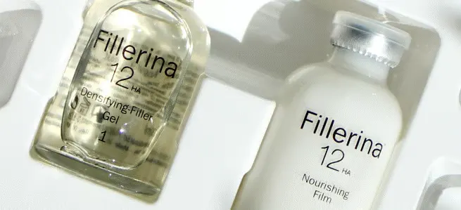Her ses to Fillerina produkter, liggende på en hvid baggrund. 