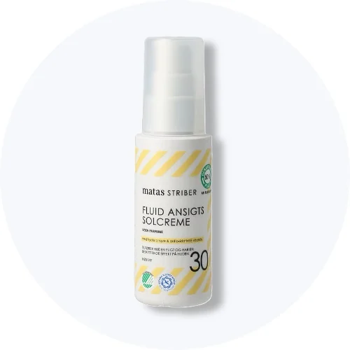 Matas Striber Fluid Ansigts Solcreme SPF 30. Parfumefri, Svanemærket og Astma-Allergi certificeret.
