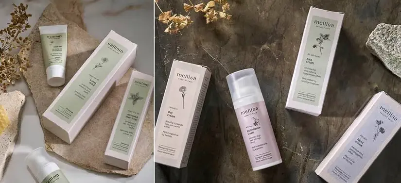 Her ses mange produkter, som i venstre side ligger på en lys baggrund og i højre på en mørk.
