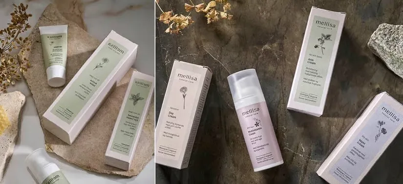 Her ses mange produkter, som i venstre side ligger på en lys baggrund og i højre på en mørk.
