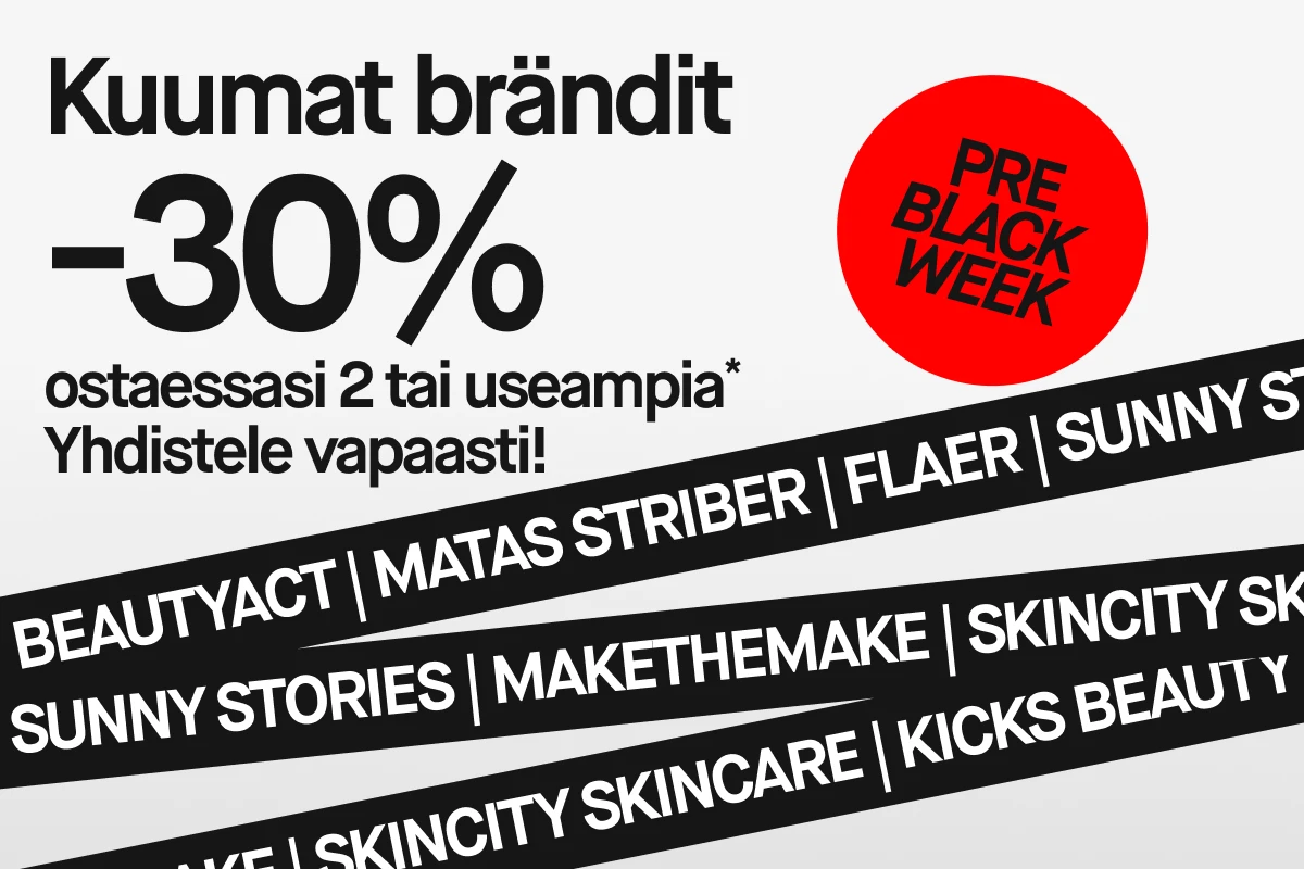 Kuuma merkit 30% alennuksella, kun ostat vähintään kaksi. Pre-Black Week -kampanja.