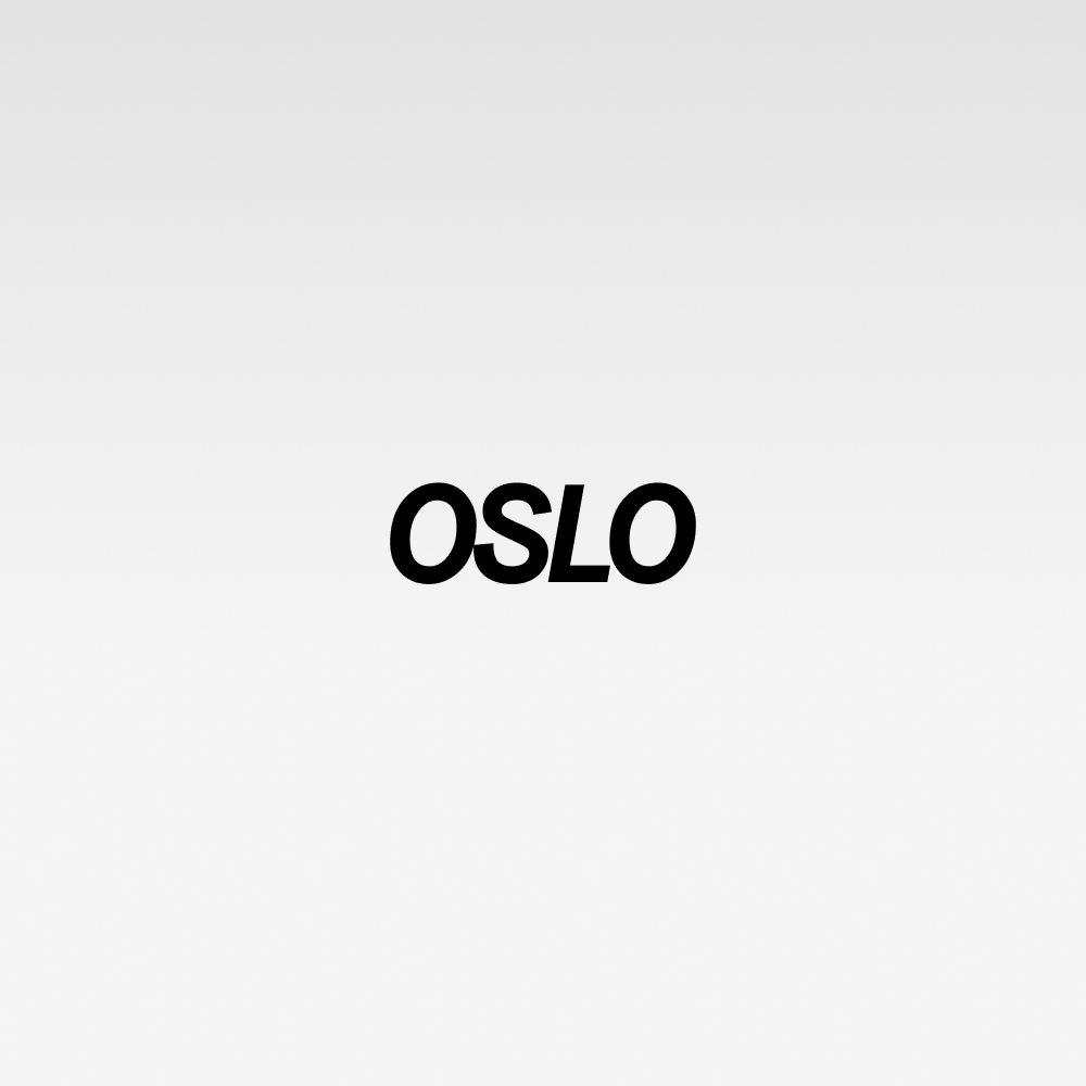 "Teksten 'OSLO' i svart på en hvit bakgrunn."