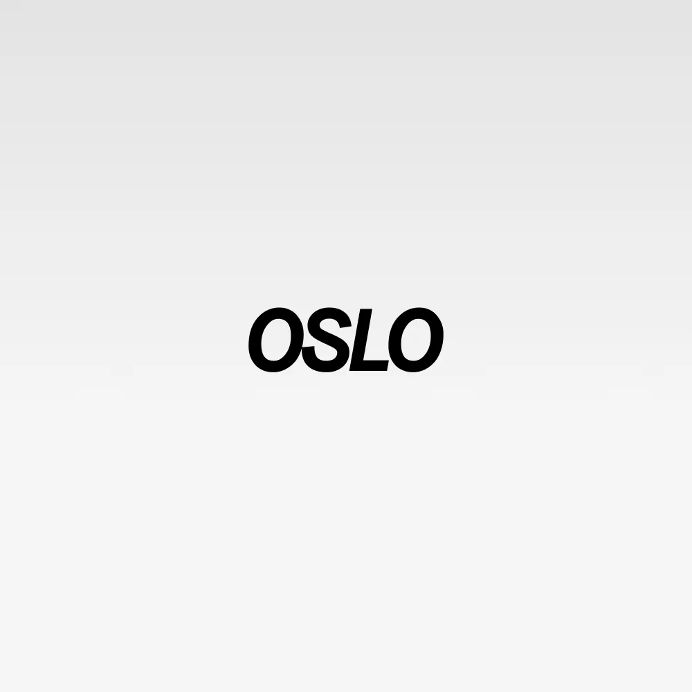 "Teksten 'OSLO' i svart på en hvit bakgrunn."