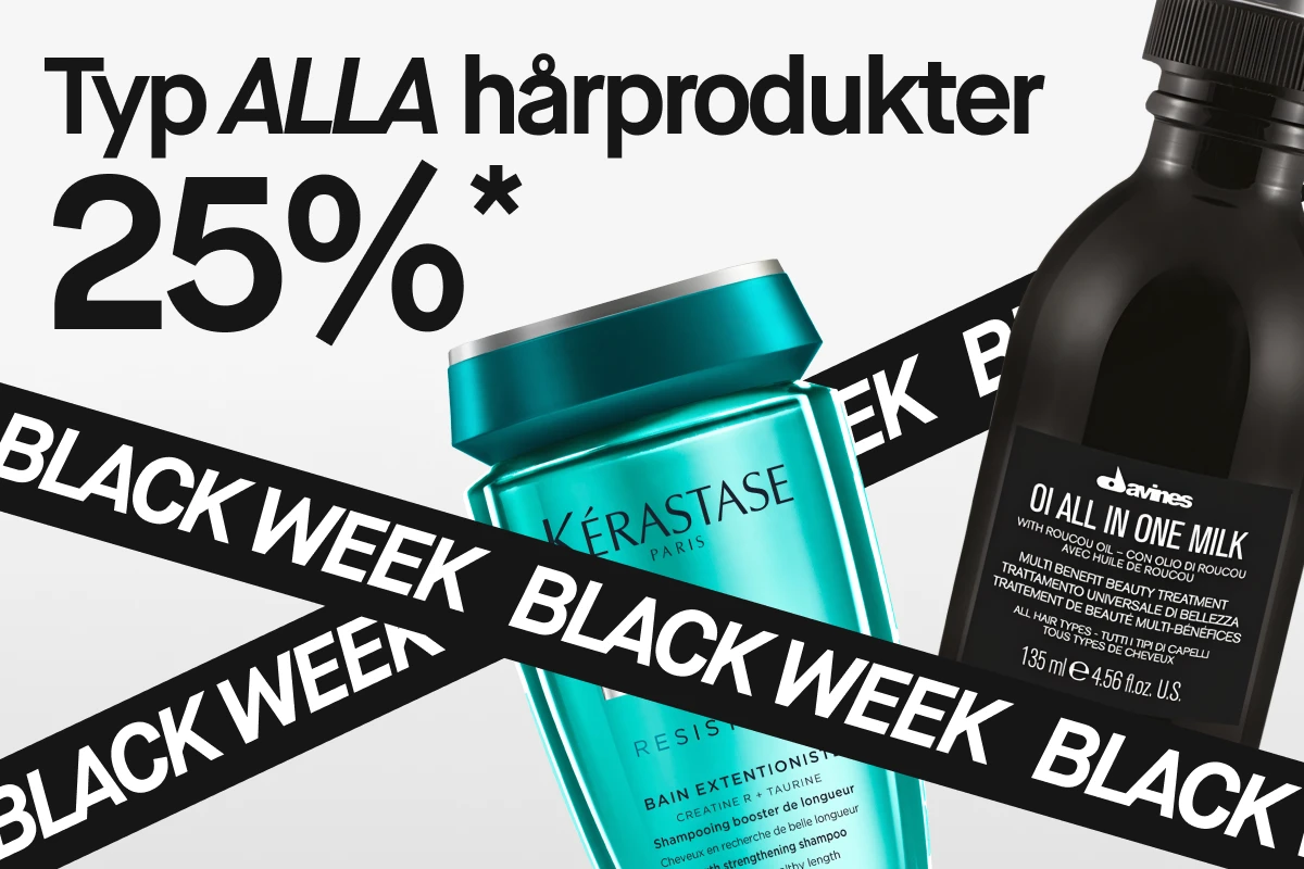 Alla hårprodukter 25 % rabatt för medlemmar under Black Week. Bilden visar hårprodukter från Kérastase och Davines.