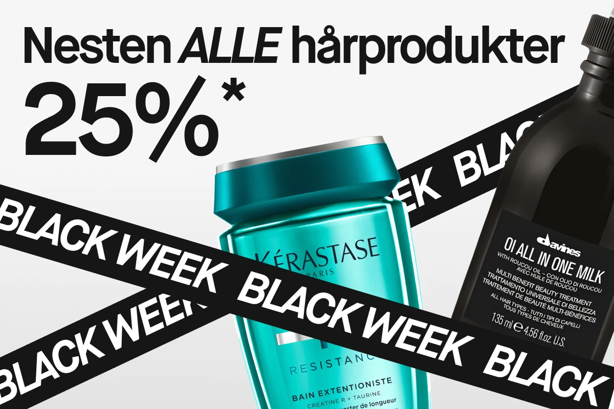 Alle hårprodukter 25 % rabatt for medlemmer under Black Week. Bildet viser hårprodukter fra Kérastase og Davines.