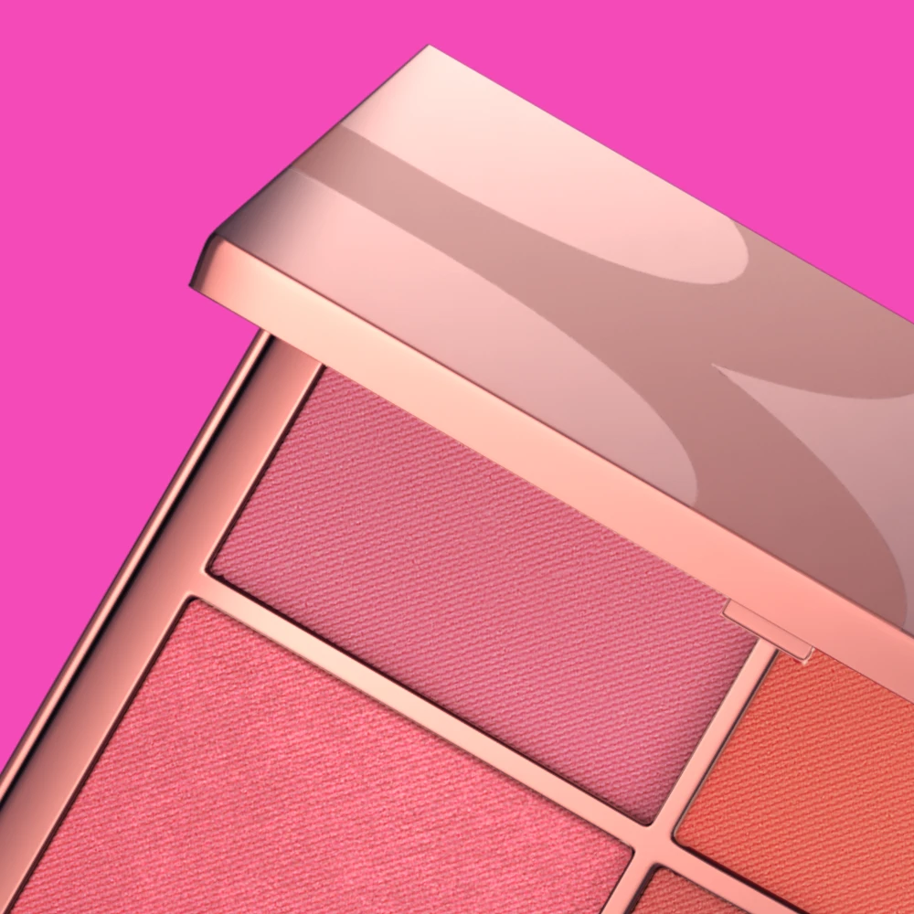genväg till rouge, rosa bakgrund, bild på beautyact rouge palett