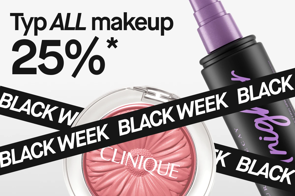 All typ av smink är 25% rabatt för medlemmar under Black Week. Bilden visar en Clinique rouge och en Urban Decay setting spray.