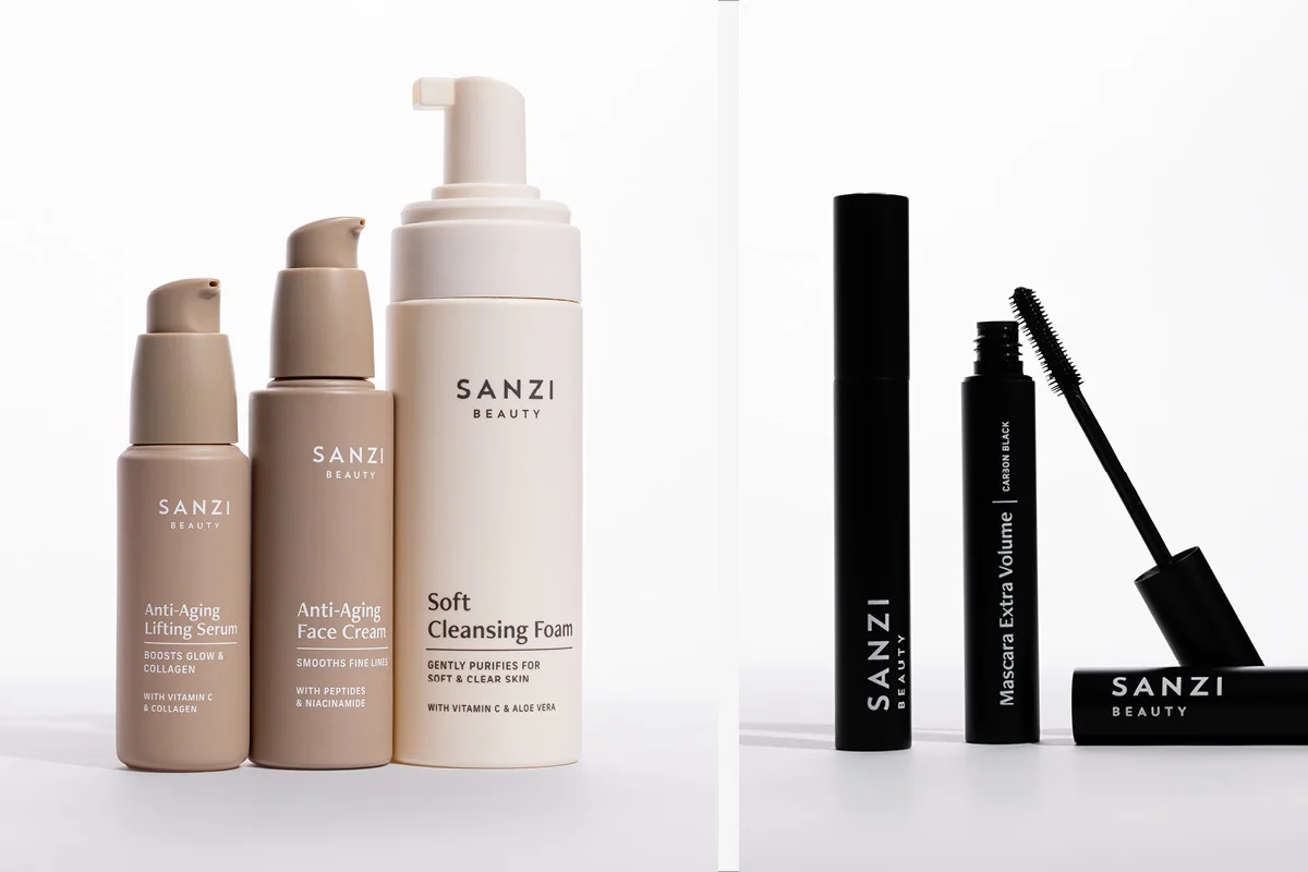 Sanzi Beauty-hudpleie- og sminkeprodukter.