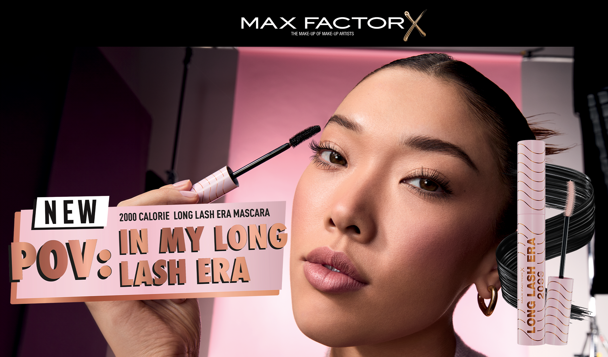 Max Factorin uusi 2000 Calorie Long Lash Era -ripsiväri lupaa pitkät ja näyttävät ripset. Kuvassa näkyy ripsivärin pakkaus ja harja.