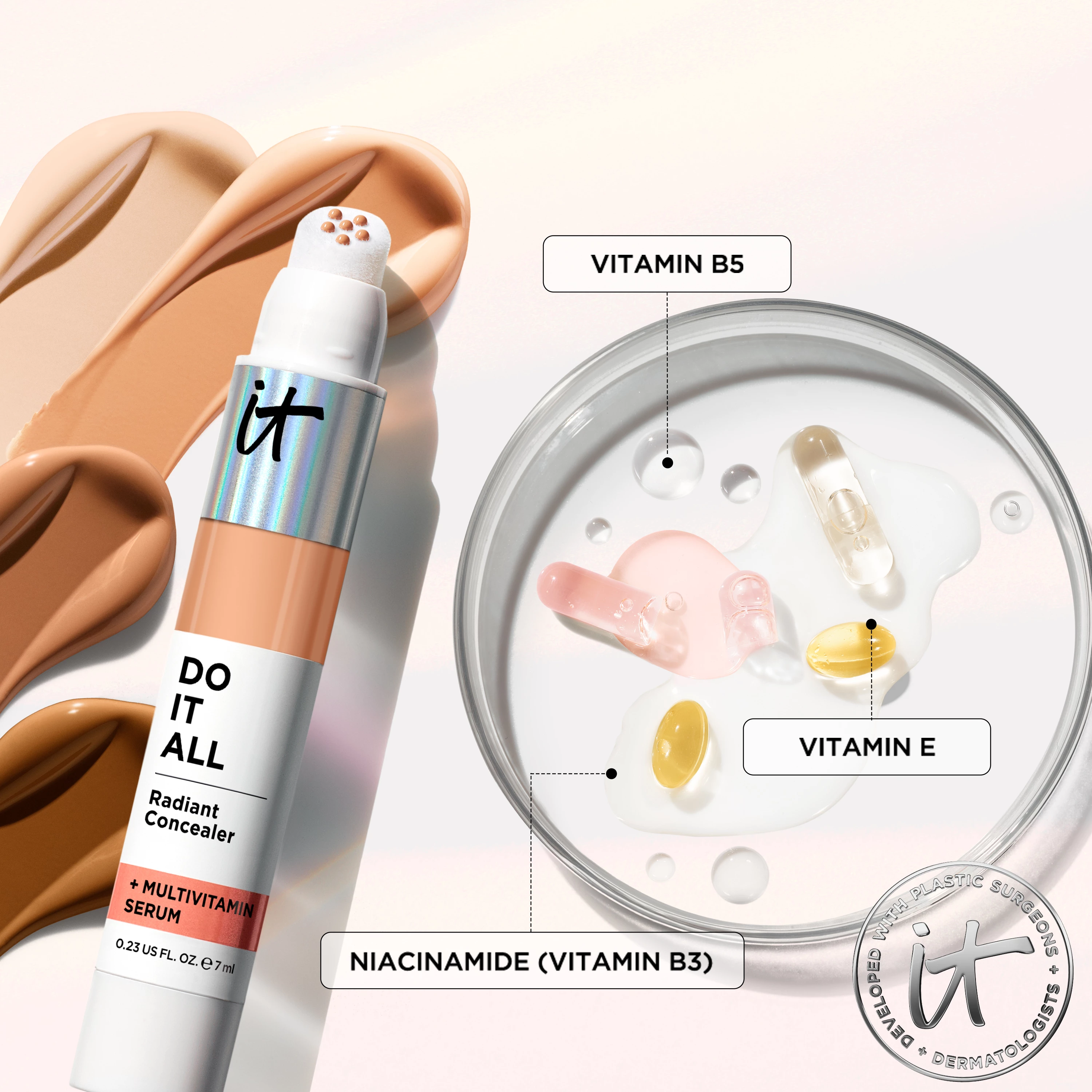 iT Cosmetics -concealer som innehåller multivitaminserum, inklusive vitaminerna B5, E och B3.