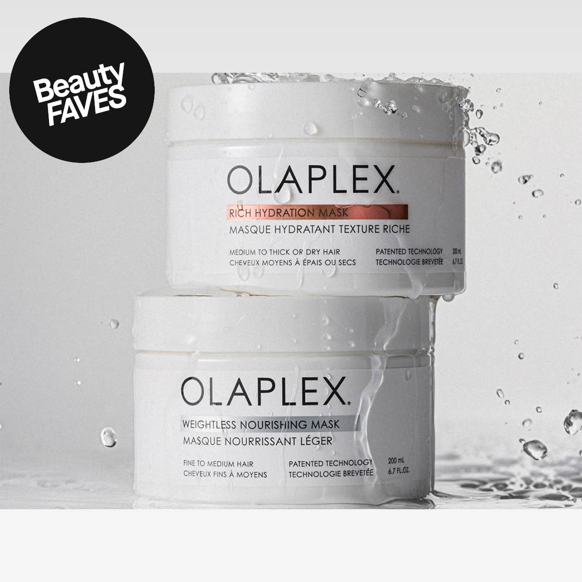 Olaplex hårpleieprodukt mot lys bakgrunn. Sticker med teksten "NEW!" øverst til venstre.