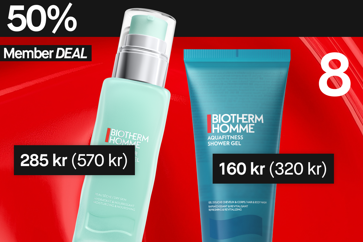 50 % rabatt på dessa två Biotherm Homme-produkter för medlemmar: Aquapower Gel och Aquafitness Shower Gel.